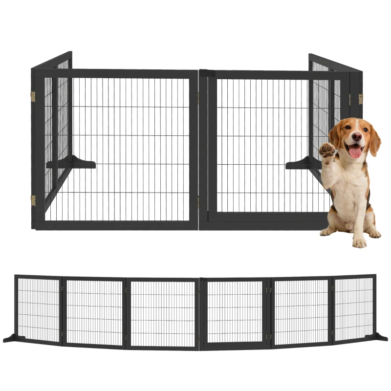PawHut Wooden Freestanding Pet Gate w/ 2 Support Feet, Black