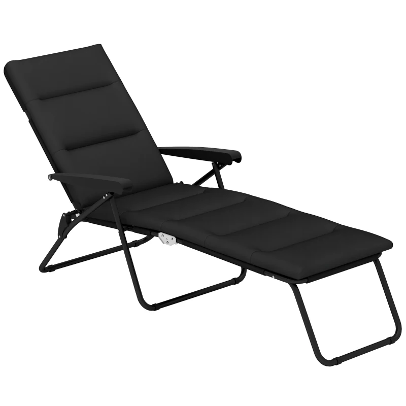 Outsunny Foldable Lounge Chair, Reclining Patio Sun Lounger with 6-Position Adjustable Back, Black