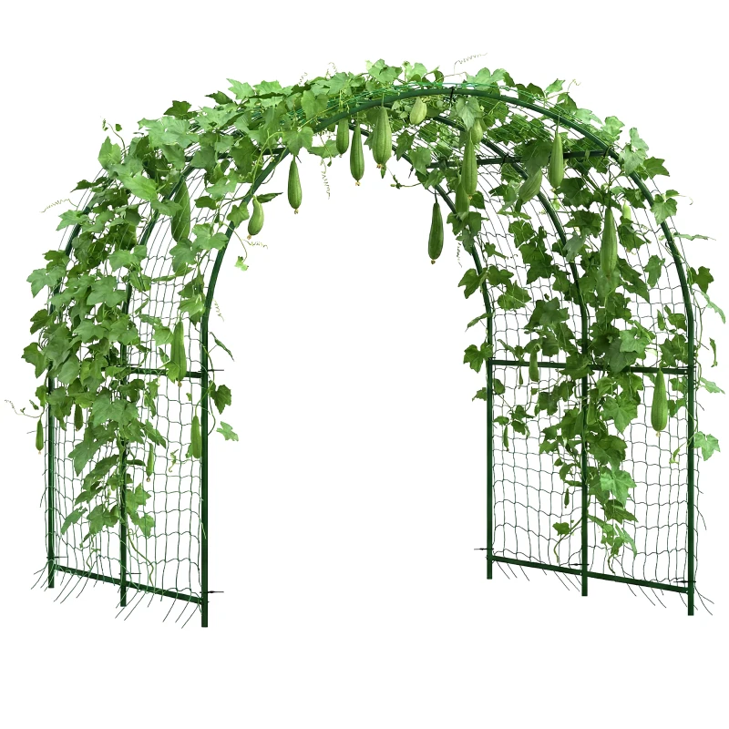 Outsunny Garden Arch Trellis for Climbing Plants Outdoor, 7.1FT Tall Cucumber Trellis with Climbing Net for Backyard, Lawn