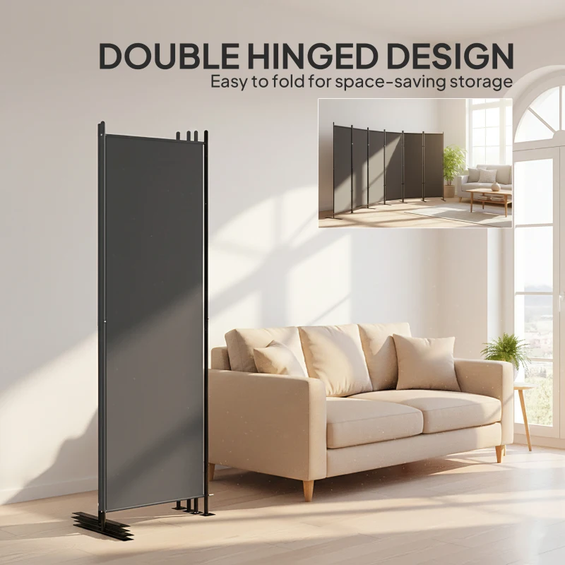 HOMCOM 6 Panel Room Divider, 6 Ft Folding Privacy Screen, Portable Freestanding Partition Wall Divider, Charcoal Grey