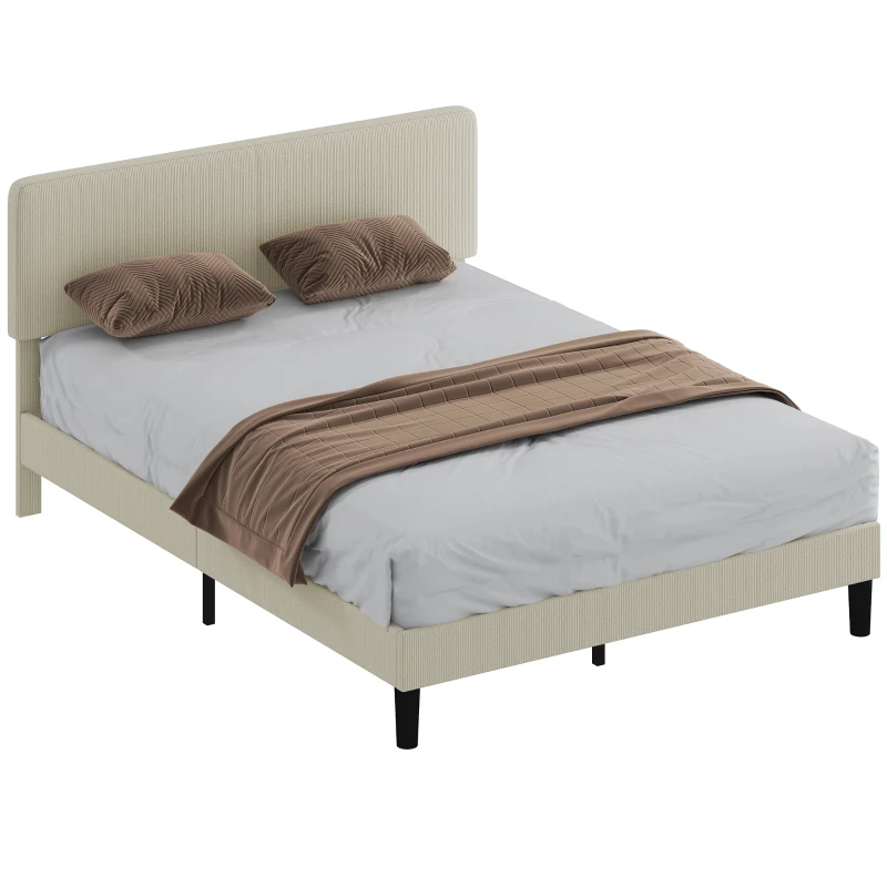 HOMCOM Queen Size Bed Frame with Adjustable Upholstered Headboard Platform Bed Frame Wood Slat Support Noise Free Light Grey