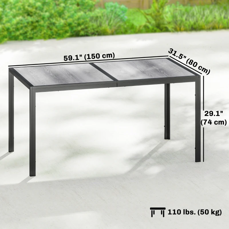 Outsunny Outdoor Dining Table for 4-6, 59" Outdoor Patio Table with Metal Legs, Wood-Effect Top, Grey