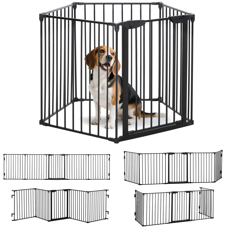 PawHut Foldable Dog Playpen Indoor for Small Medium Dogs with Door, for Stairway, Doorway, Hallway, Black