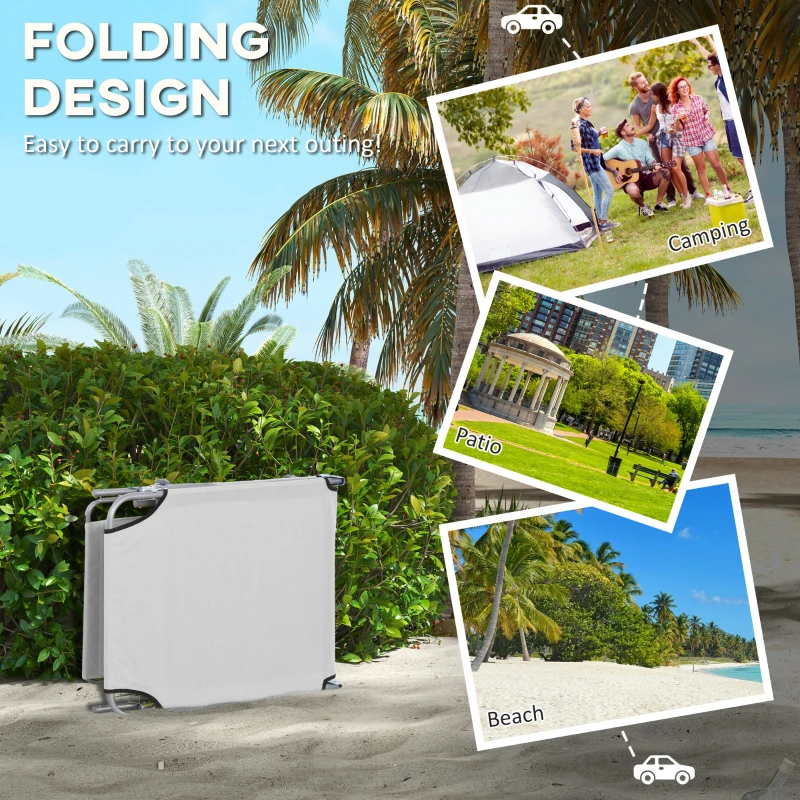 Outsunny 2Pcs Outdoor Lounge Chair, Adjustable Folding Chaise Lounge with Sun Shade for Beach, Camping, Hiking, Light Grey