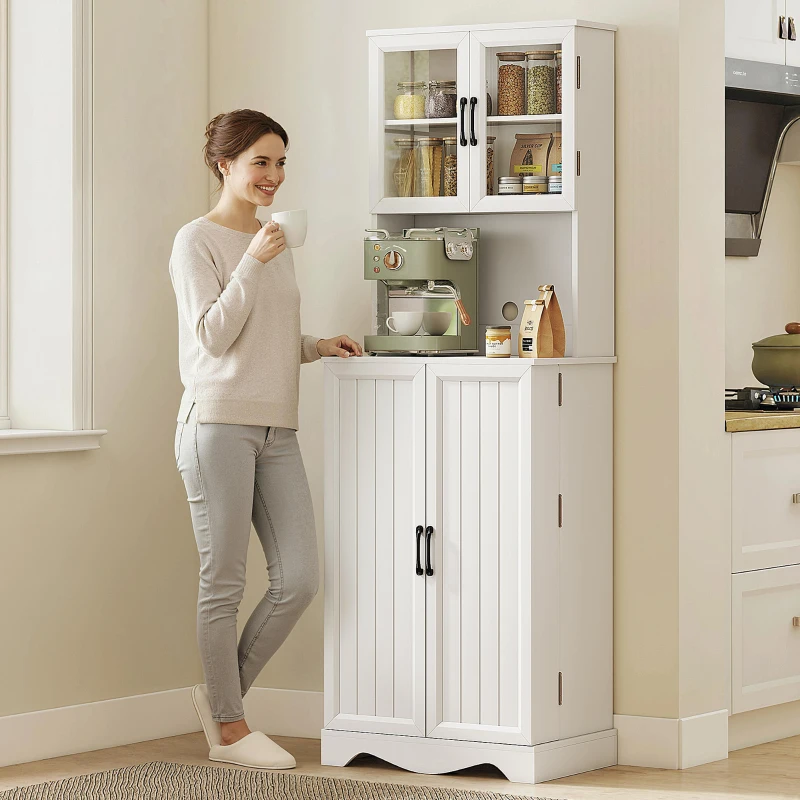 HOMCOM 71" Kitchen Pantry Cabinet, Freestanding Kitchen Hutch with 8 Door Shelves, Adjustable Shelf and Acrylic Doors, White