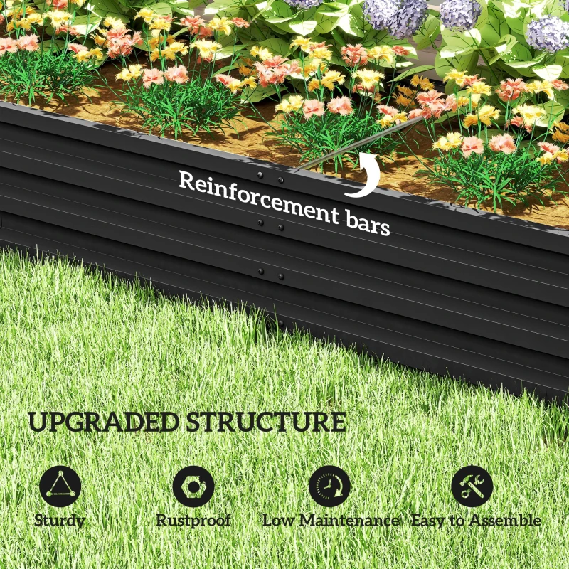 Outsunny L-Shaped Raised Garden Bed, 82" x 109" x 12" Galvanized Steel Planter Box with Multi-reinforced Rods for Vegetables, Flowers and Herbs, Black