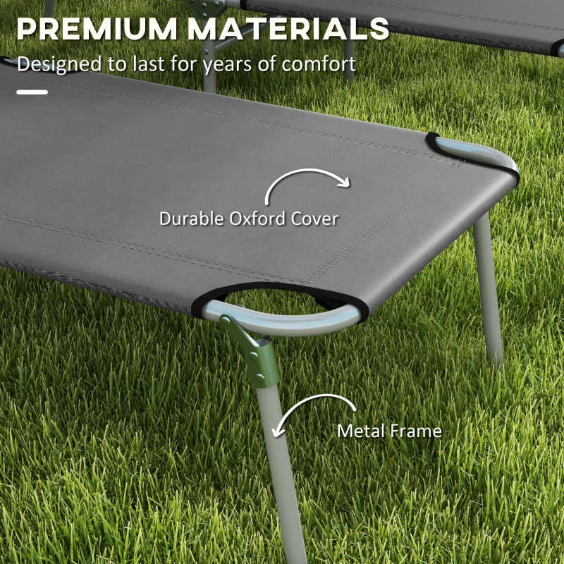 Outsunny 2Pcs Outdoor Lounge Chair, Adjustable Folding Chaise Lounge with Sun Shade for Beach, Camping, Hiking, Grey