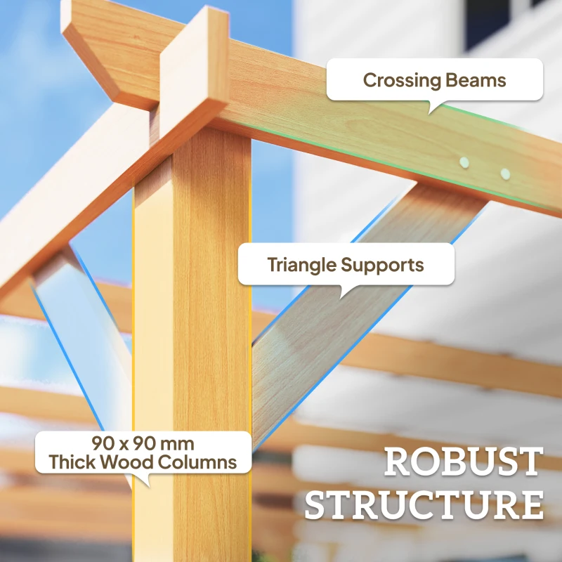 Outsunny 10' x 13' Wooden Pergola, Outdoor Pergola Gazebo Grape Trellis with Triangle Supports, Concrete Anchors, Nature Wood
