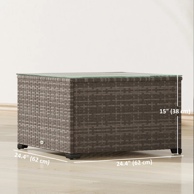 Outsunny 24.4" Patio Wicker Coffee Table, PE Rattan Outdoor Side Table with Tempered Glass Top, Black
