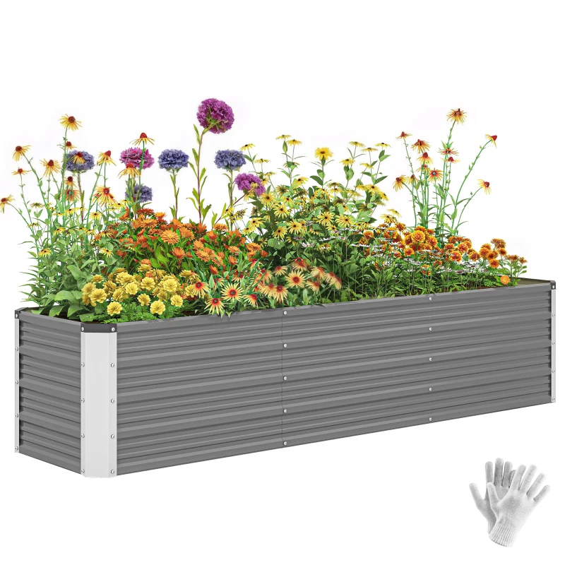 Outsunny 6' x 1.5' x 1.3' Galvanized Raised Garden Bed, Elevated Large Metal Planter Box w/ Install Gloves, Light Grey