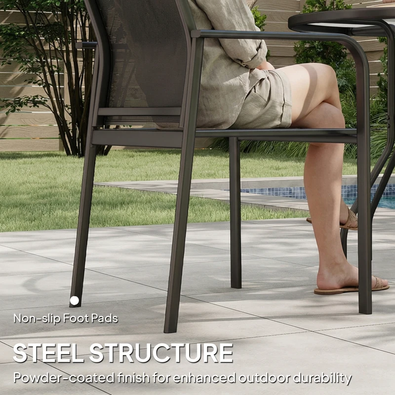 Outsunny Stackable Patio Chairs Set of 4, Outdoor Dining Chairs with 20" Deep Seat, All Weather Breathable Mesh, Armrests, Black