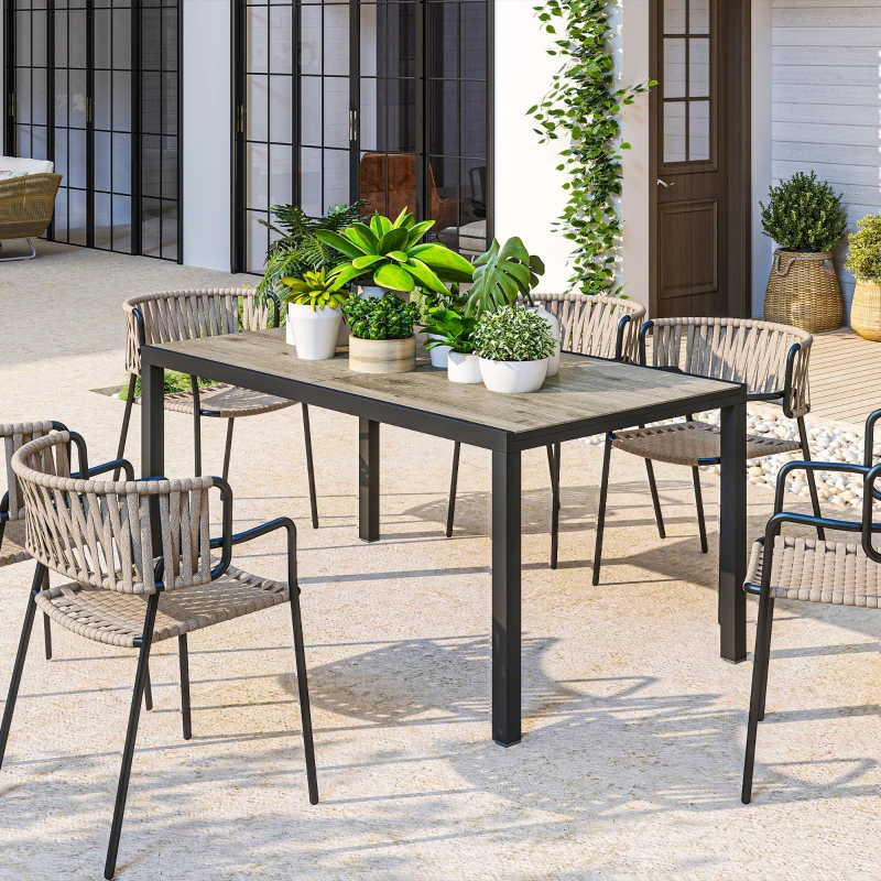 Outsunny 63"-94.5" Extendable Patio Dining Table for 6-8 Person, Outdoor Dining Table with Aluminium Edging, Steel Frame, Grey