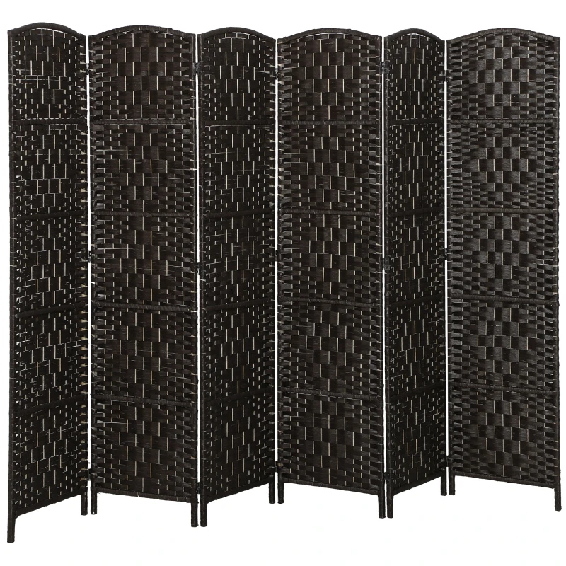 HOMCOM Room Divider, 6 Panel Folding Privacy Screen, 6FT Tall Portable Weave Partition Wall Divider for Bedroom, Coffee