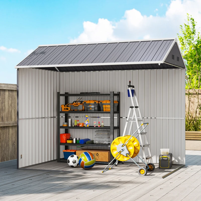 Outsunny 8.5' x 5.5' Metal Garden Storage Shed, Outdoor Tool Storage House with Lockable Door, Vents, Sloped Roof, Light Grey