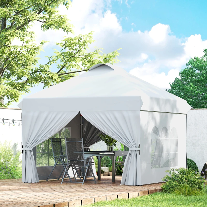 Outsunny 10' x 10' Outdoor Pop Up Canopy Tent with 4 Sidewalls, White