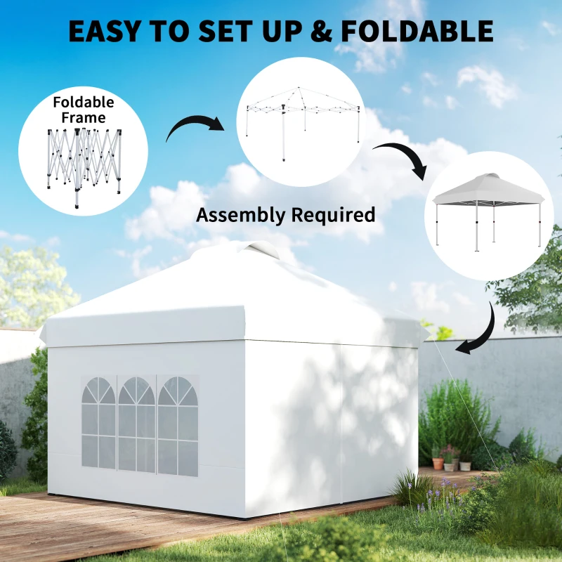 Outsunny 10' x 10' Outdoor Pop Up Canopy Tent with 4 Sidewalls, White