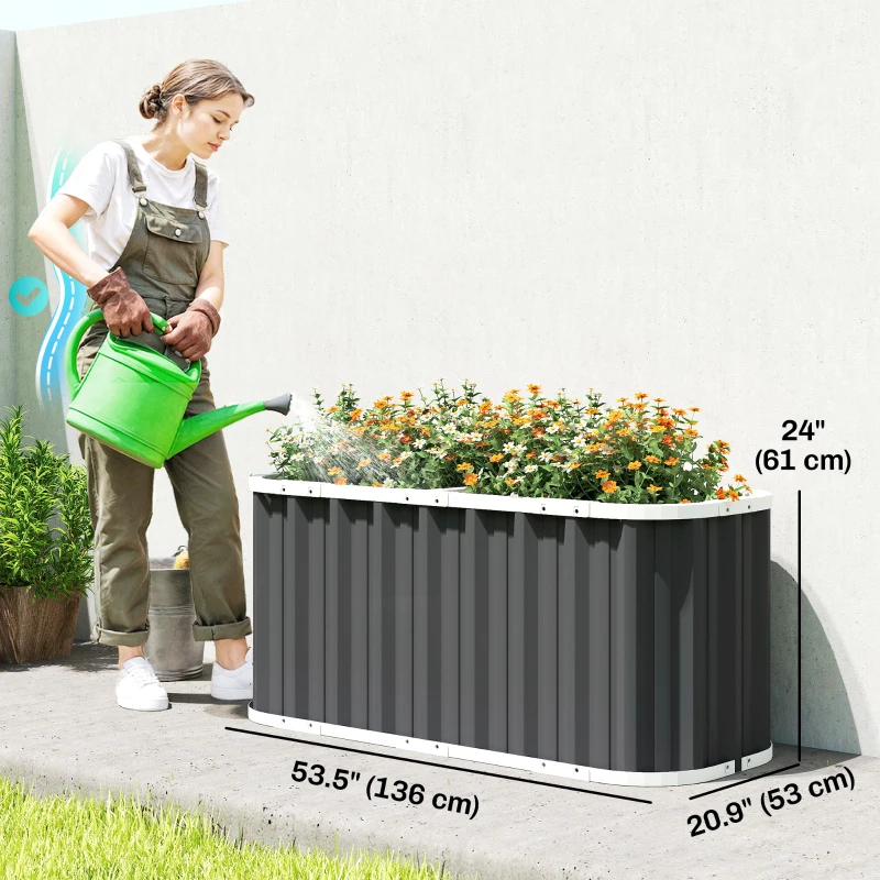 Outsunny Galvanized Raised Garden Bed, Deep Rot Planter Box, Outdoor Garden Bed with Plant Labels, 5' x 2' x 2', Dark Grey