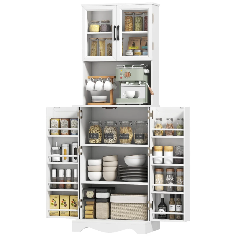 HOMCOM 71" Kitchen Pantry Cabinet, Freestanding Kitchen Hutch with 8 Door Shelves, Adjustable Shelf and Acrylic Doors, White