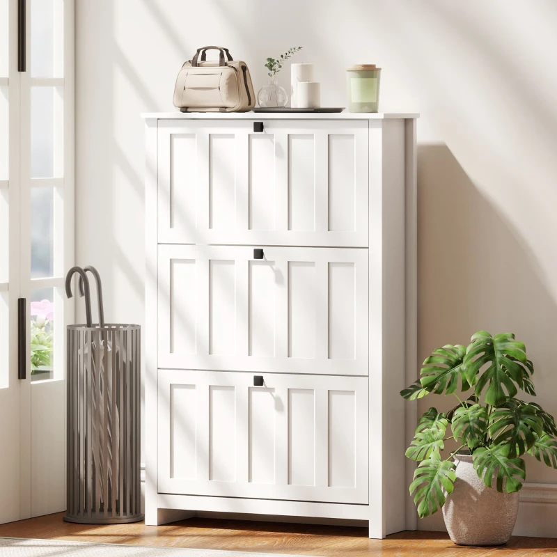 HOMCOM Slim Shoe Cabinet with 3 Flip Drawers, Shoe Storage Cabinet with Adjustable Shelves for Entryway, Holds 18 Pairs, White
