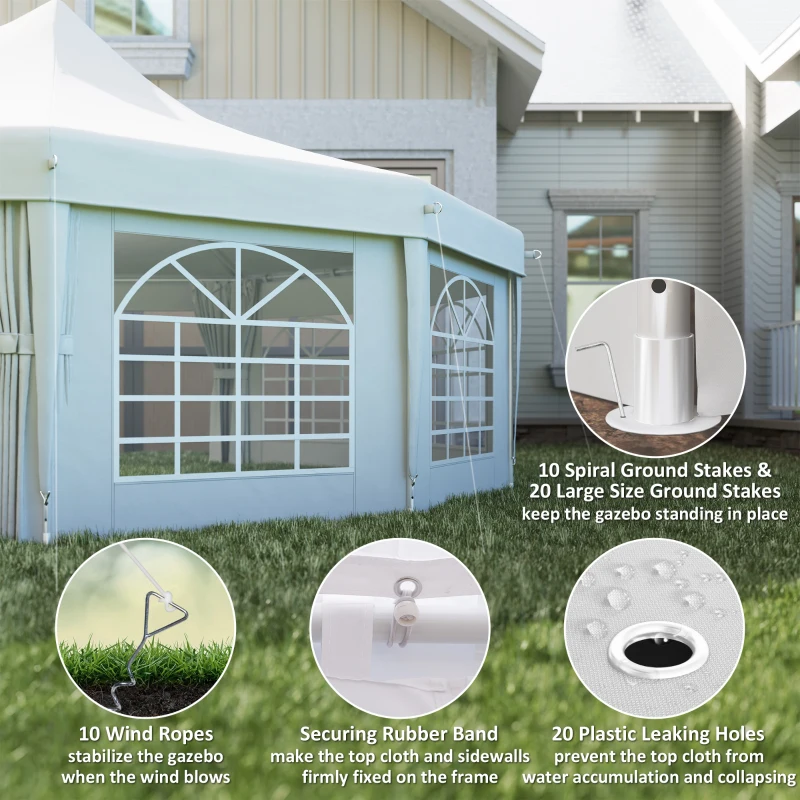 Outsunny 21' x 29' Wedding Event Party Tent High Peak Decagonal Outdoor Gazebo Canopy with Removable Walls White