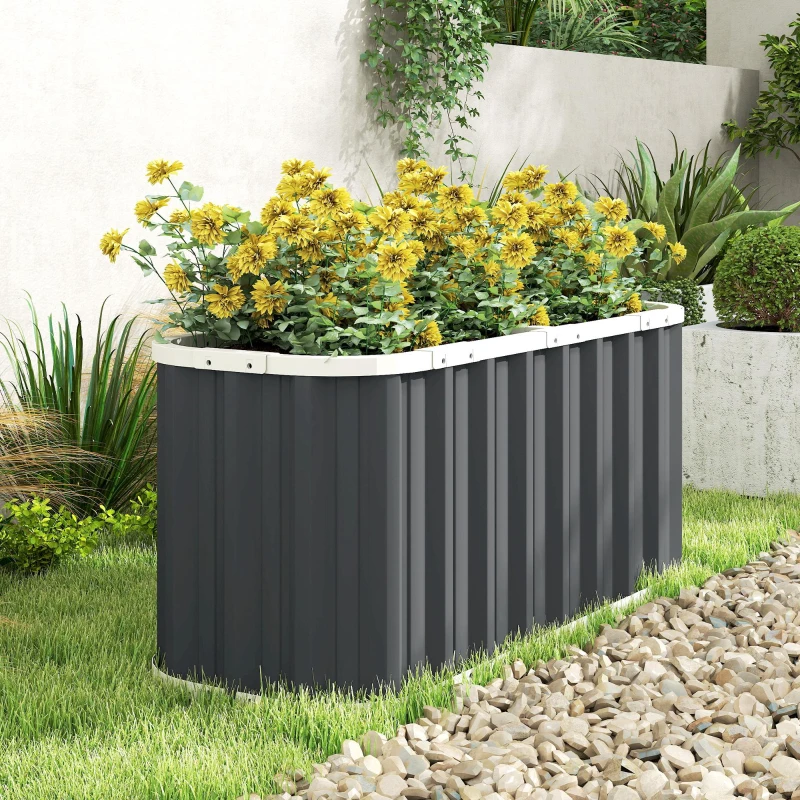 Outsunny Galvanized Raised Garden Bed, Deep Rot Planter Box, Outdoor Garden Bed with Plant Labels, 5' x 2' x 2', Dark Grey