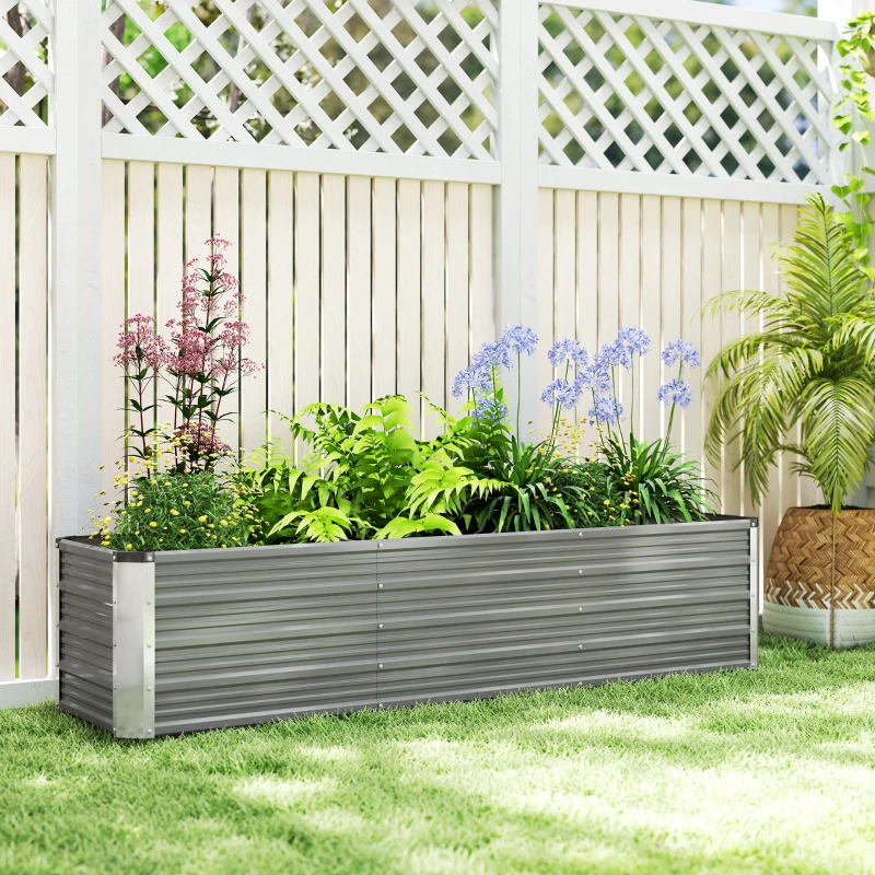 Outsunny 6' x 1.5' x 1.3' Galvanized Raised Garden Bed, Elevated Large Metal Planter Box w/ Install Gloves, Light Grey