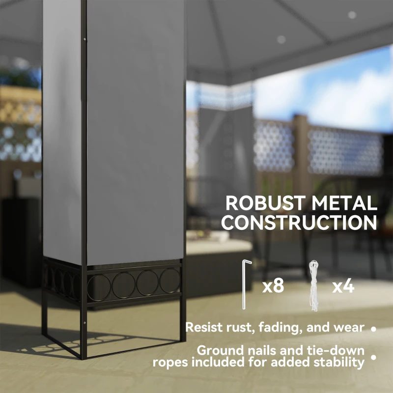 Outsunny 10 x 10 FT Canopy Gazebo, Double Roof Patio Gazebo with Screen Panels and Metal Frame for Deck, Backyard, Light Grey