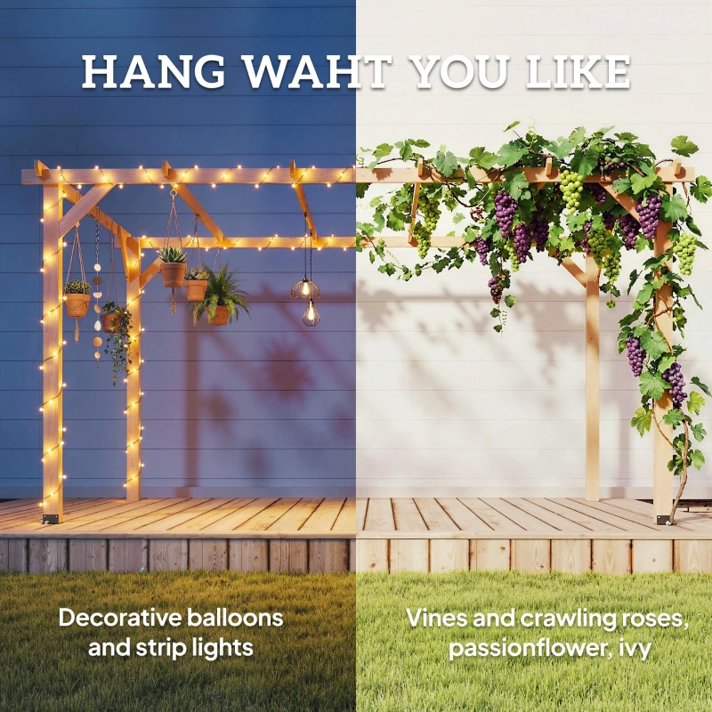 Outsunny 10' x 13' Wooden Pergola, Outdoor Pergola Gazebo Grape Trellis with Triangle Supports, Concrete Anchors, Nature Wood