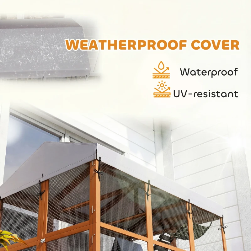 PawHut 81"H Catio Outdoor with Floor to Prevent Escaping & Easy Cleaning, for 2-4 Cats Kittens, Orange