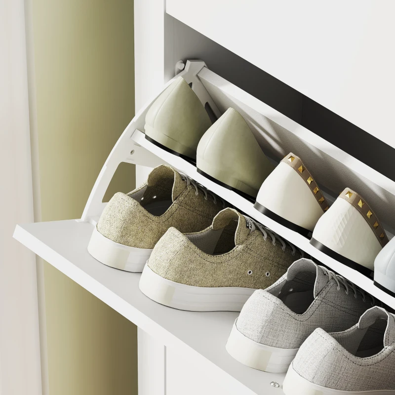 HOMCOM Narrow Shoe Cabinet with 3 Flip Drawers, Adjustable Shelves for Entryway, Holds 15-21 Pairs, White