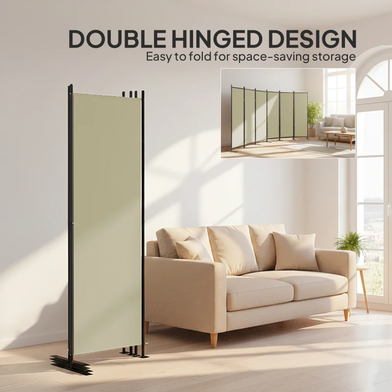 HOMCOM 6 Panel Room Divider, 6 Ft Folding Privacy Screen, Portable Freestanding Partition Wall Divider, Beige