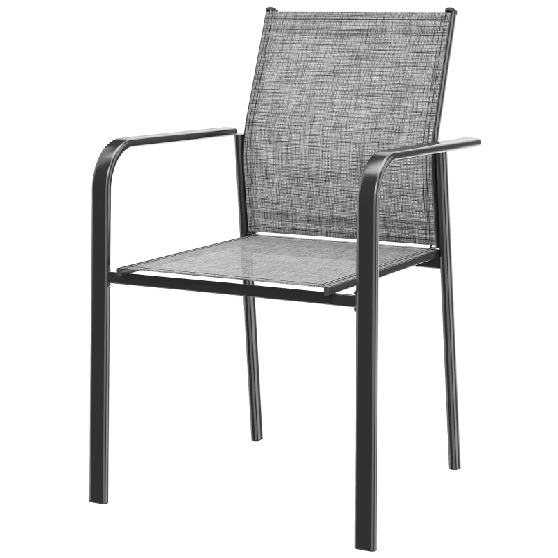 Outsunny Stackable Patio Chairs Set of 4, Outdoor Dining Chairs with 20" Deep Seat, All Weather Breathable Mesh, Armrests, Grey