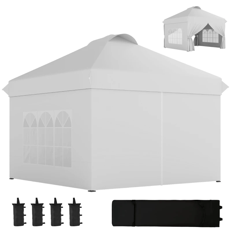 Outsunny 10' x 10' Outdoor Pop Up Canopy Tent with 4 Sidewalls, White