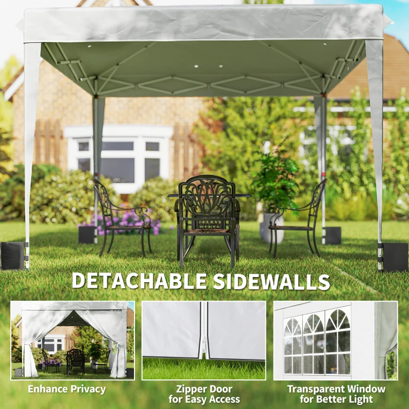 Outsunny 10 x 10 ft Pop Up Canopy Tent with Sidewalls, UPF50+ Outdoor Portable Instant Canopy Shelter with Carry Bag, White