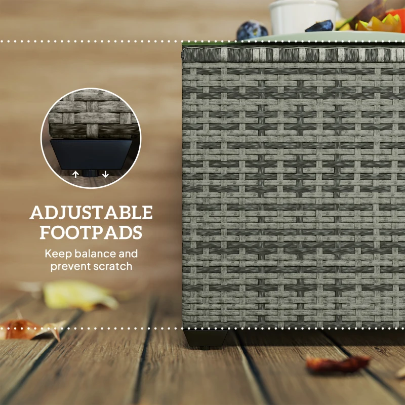 Outsunny 24.4" Patio Wicker Coffee Table, PE Rattan Outdoor Side Table with Tempered Glass Top, Light Grey