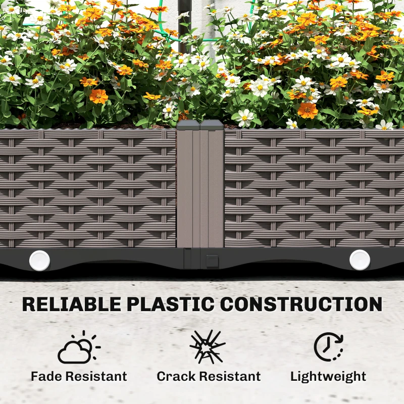 Outsunny 2PCS Plastic Planter Box with Trellis, Self-Watering Raised Garden Bed with Trellis and Netting