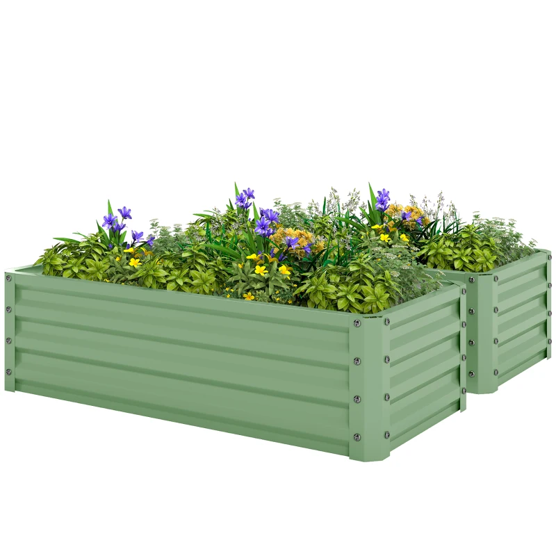 Outsunny Galvanized Raised Garden Beds, Outdoor Planter Box, Set of 2, for Flowers, Herbs and Vegetables, Light Green