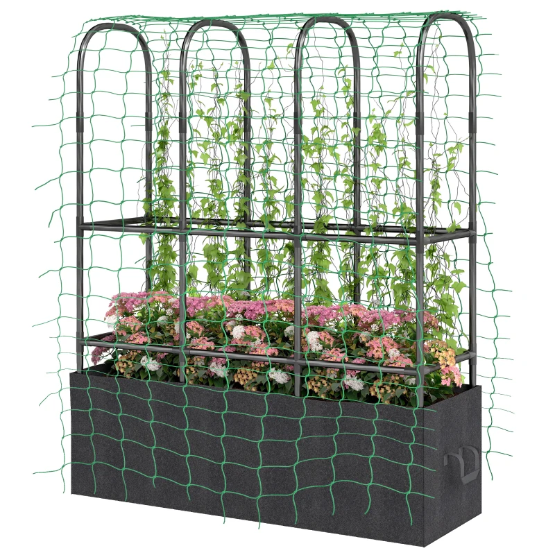 Outsunny Raised Garden Bed with Trellis, Tomato Cage with 52.8 Gal Grow Bag, Garden Cucumber Trellis Plant Cage