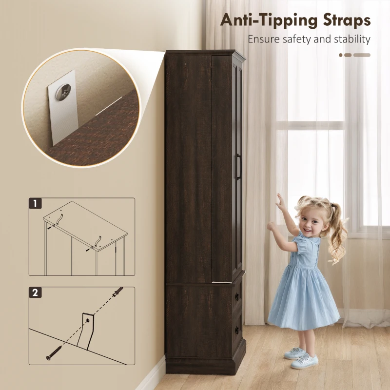 HOMCOM 72" LED Kitchen Pantry Cabinet, Buffet Storage Cabinet with 10 Door Shelves, 2 Drawers and Adjustable Shelves, Brown