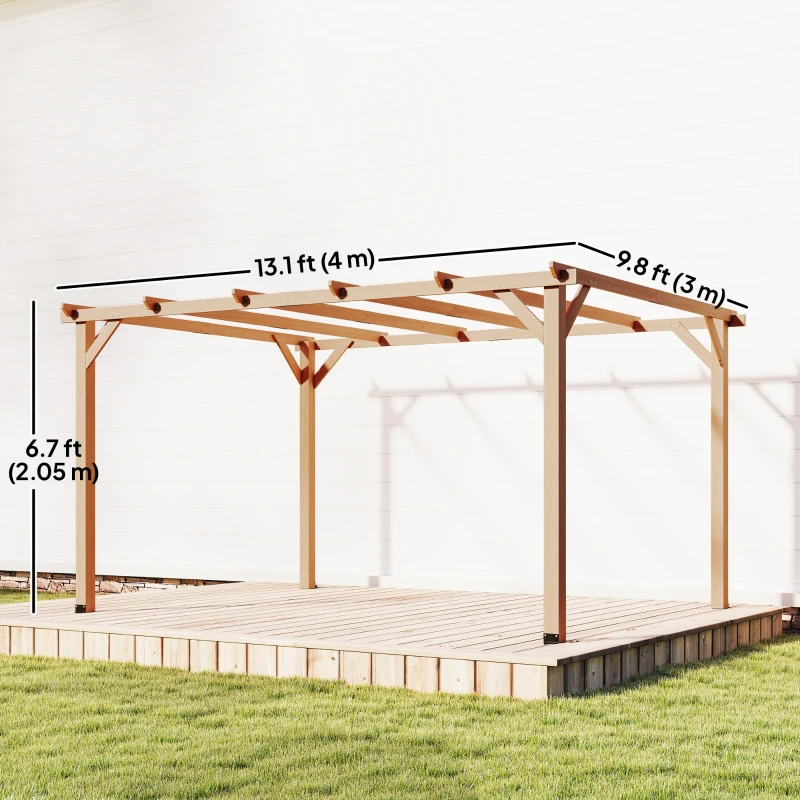 Outsunny 10' x 13' Wooden Pergola, Outdoor Pergola Gazebo Grape Trellis with Triangle Supports, Concrete Anchors, Nature Wood