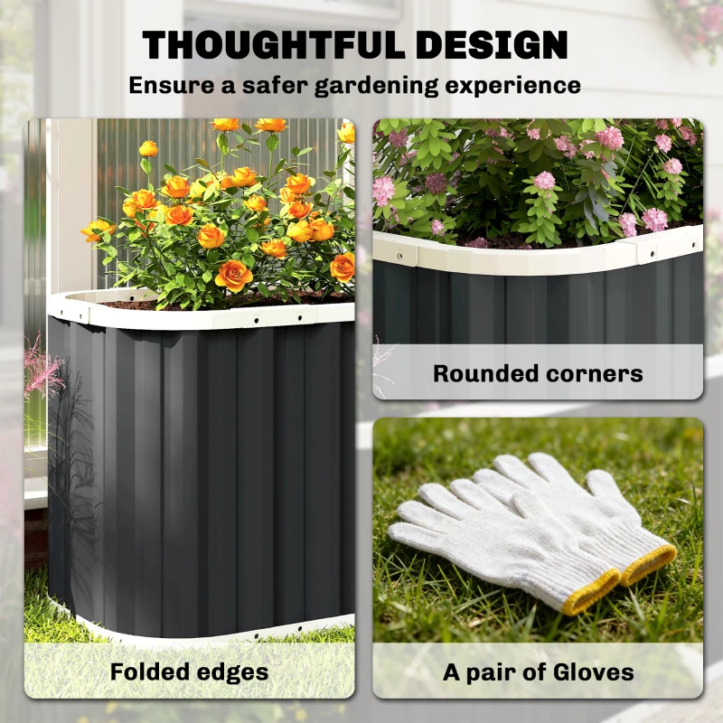 Outsunny Galvanized Raised Garden Bed, Deep Rot Planter Box, Outdoor Garden Bed with Plant Labels, 5' x 2' x 2', Dark Grey