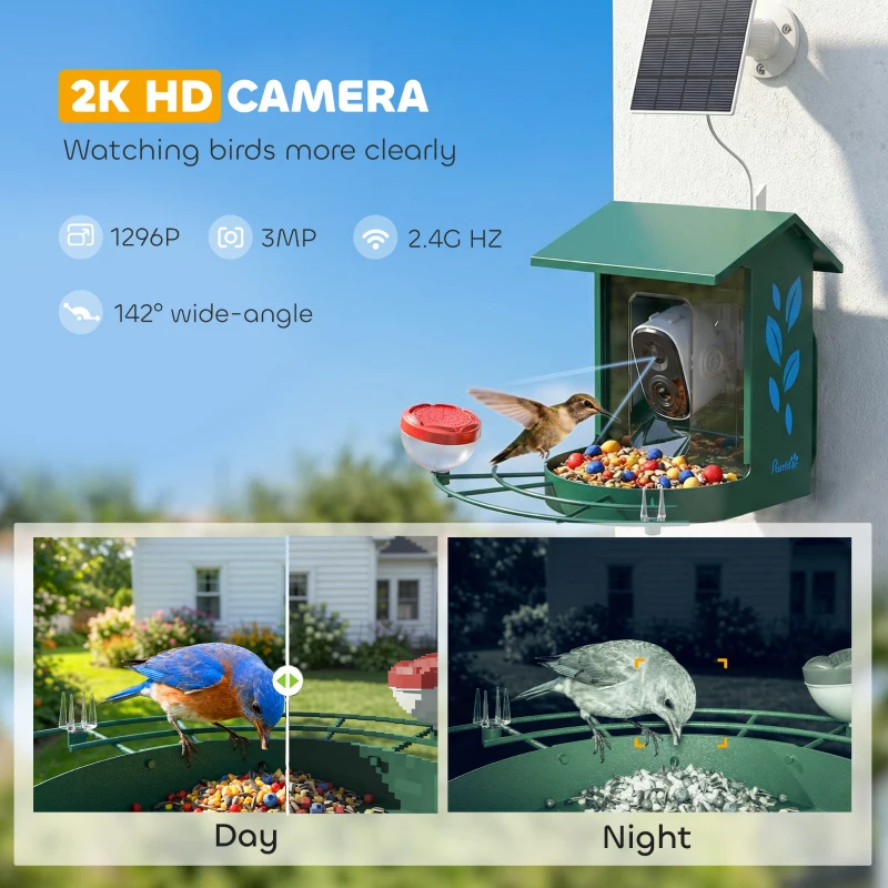 PawHut Smart Bird Feeder Camera Solar Powered with AI Identify 16000+ Birds, Auto Video Capture, Motion Detection