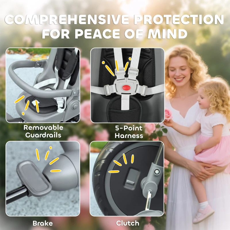 Qaba 6 in 1 Toddler Tricycle for 1-5 Years Old with Push Handle, Removable Canopy, Rotatable Seat, Black