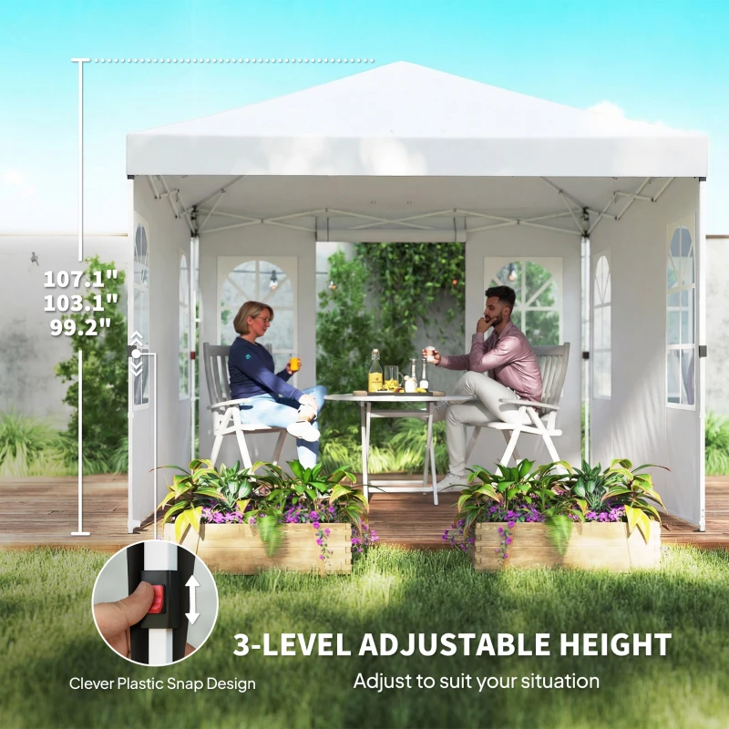 Outsunny 9.6 x 9.6 ft Pop Up Canopy Tent with Sidewalls, One Push Setup, UPF50+ Portable Instant Canopy Shelter, White