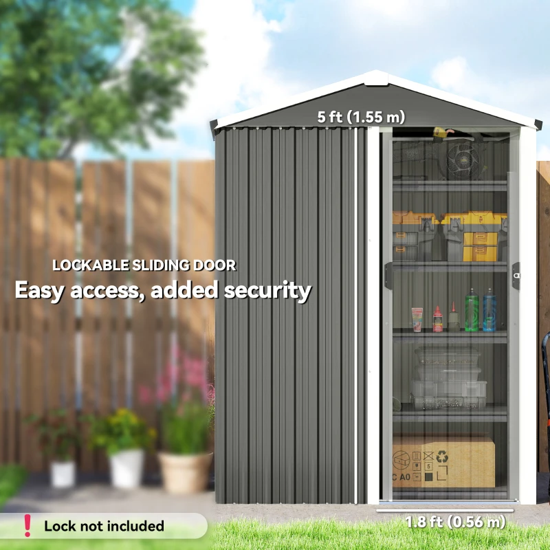 Outsunny 4.5 x 3ft Outdoor Storage Shed, Waterproof Metal Garden Shed with Lockable Door for Backyard, Patio, Lawn, Light Grey
