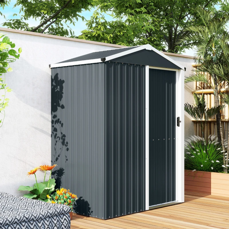 Outsunny 4.5 x 3ft Outdoor Storage Shed, Waterproof Metal Garden Shed with Lockable Door for Backyard, Patio, Lawn, Dark Grey