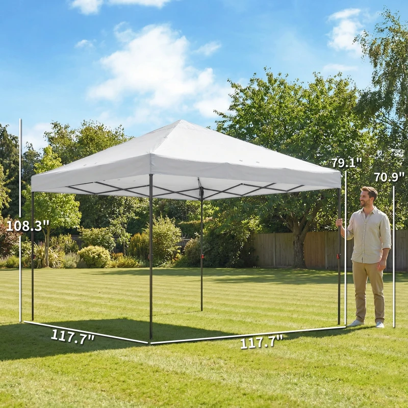 Outsunny 10 x 10 ft Pop Up Canopy Tent with One Push Setup, Outdoor Portable Instant Canopy Shelter w/ Roller Bag, White