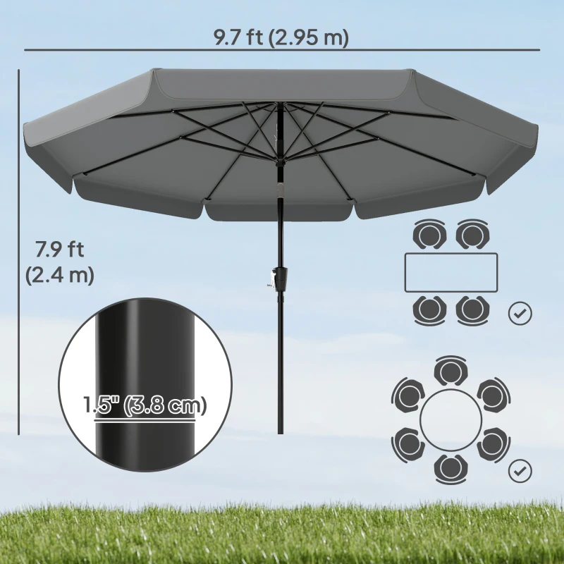 Outsunny 10 ft Patio Umbrella with Push Button Tilt and Crank, Outdoor Market Table Umbrella Parasol, Dark Grey