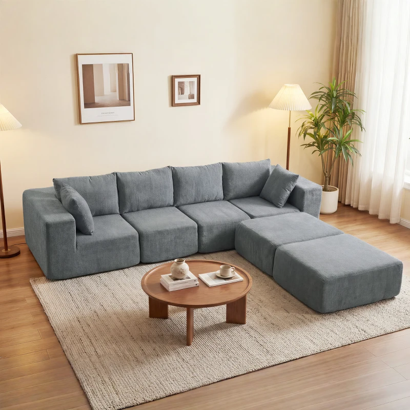 HOMCOM Modular Sectional Sofa, Boneless U-Shape Sectional Couch with 2 Ottomans, Dark Gray