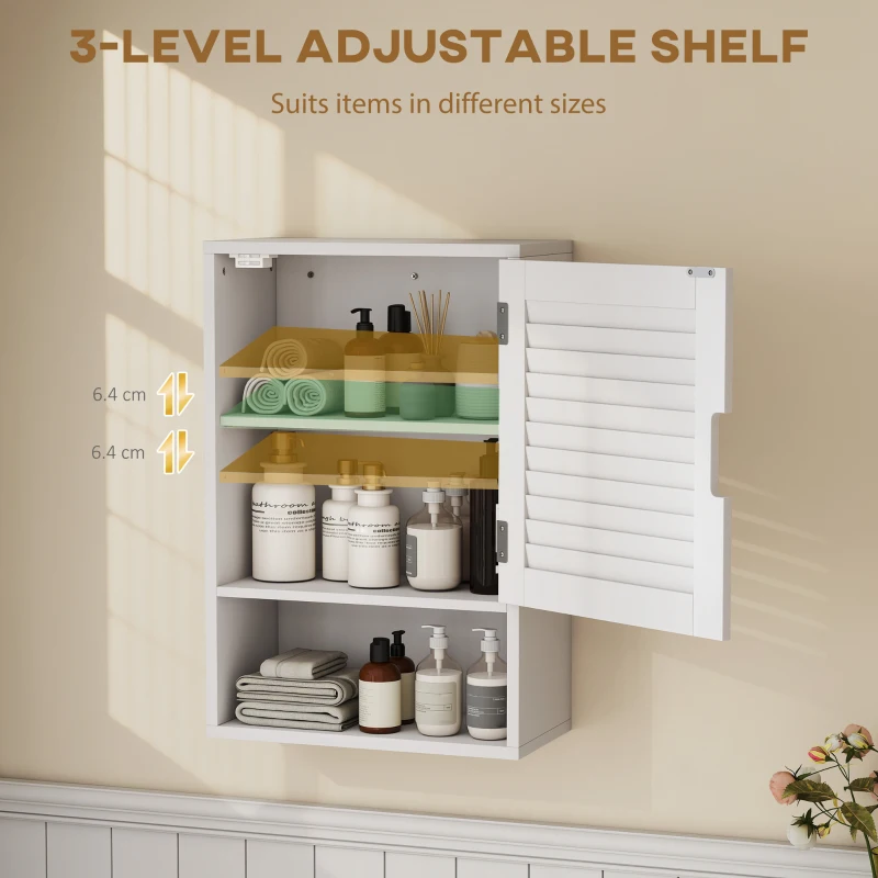 HOMCOM Bathroom Cabinet, Wall Mounted Storage Cabinet with Adjustable Shelves, 40 x 20 x 60 cm, White
